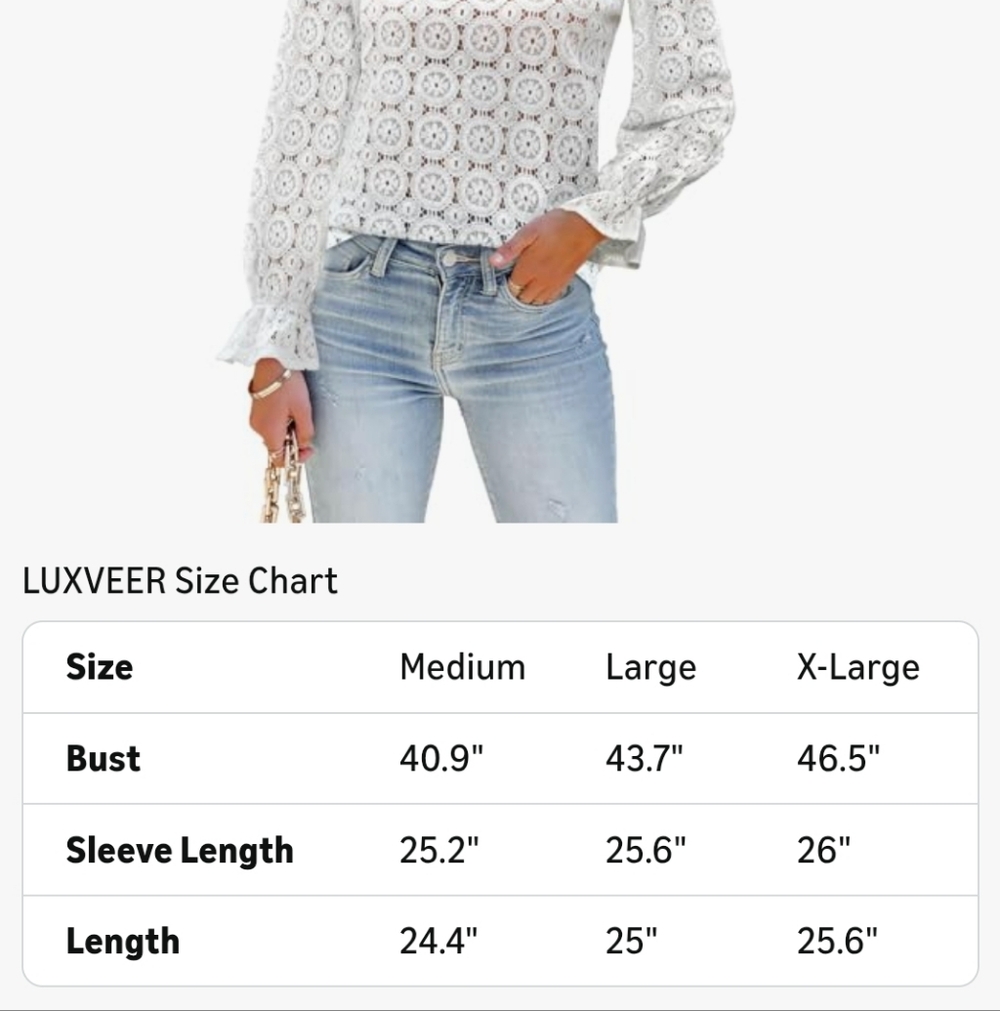 LUXVEER Long Sleeve Eyelet Shirts Lace Embroidered Blouses Dressy Casual - Picture 7 of 9
